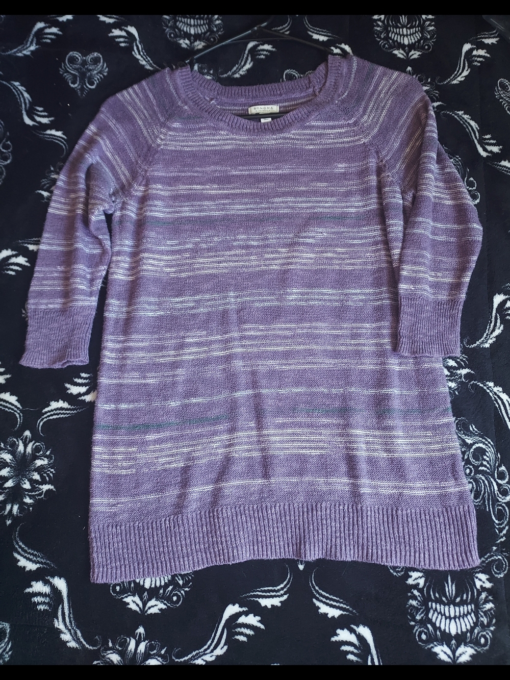 Sonoma Lavender & White Striped Crewneck Sweater